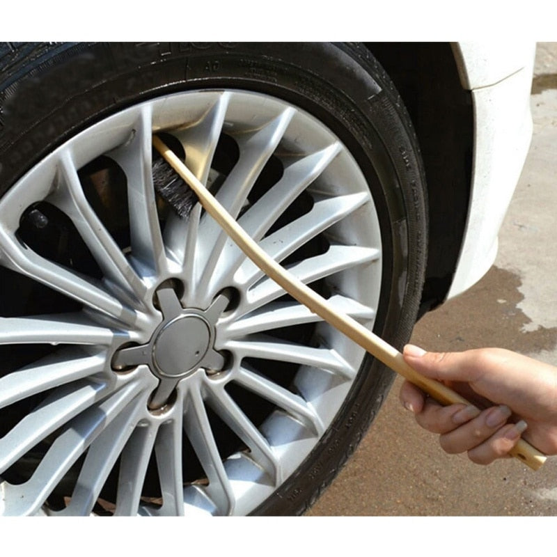 Auto Engine Cleaning Brush Car Rim Wheel Tire Cleaning Multi-function Bamboo Handle Mane Brushes Car Wash Cleaning 40CM out bend