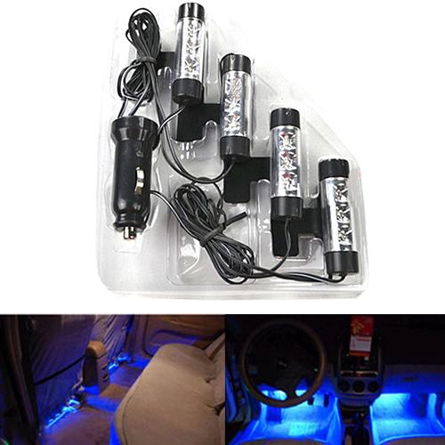 4 x 3 Stylish LEDs 4 in 1 Car Charge 12V Blue Interior Decorative Atmospheres Light Lamp New hot boutique