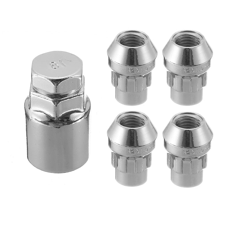 4 Pcs 12x1.5mm Alloy Locking Wheel Nuts 60 degree Tapered Security Bolts With Key Anti Theft Racing Car Auto Replacement Parts